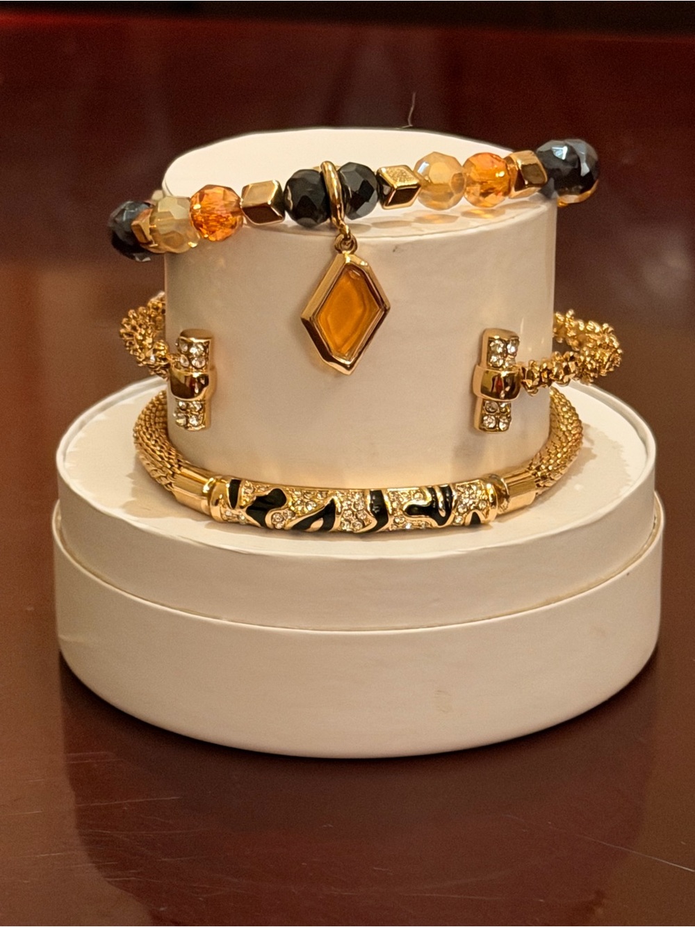 Bomb Party New! “Leader of the Pack” Tone Black and Amber Bracelet Stack